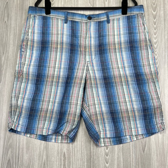 Tommy Bahama Other - Tommy Bahama Linen Plaid Shorts Mens 38 Blue Vacation Summer Comfort EUC